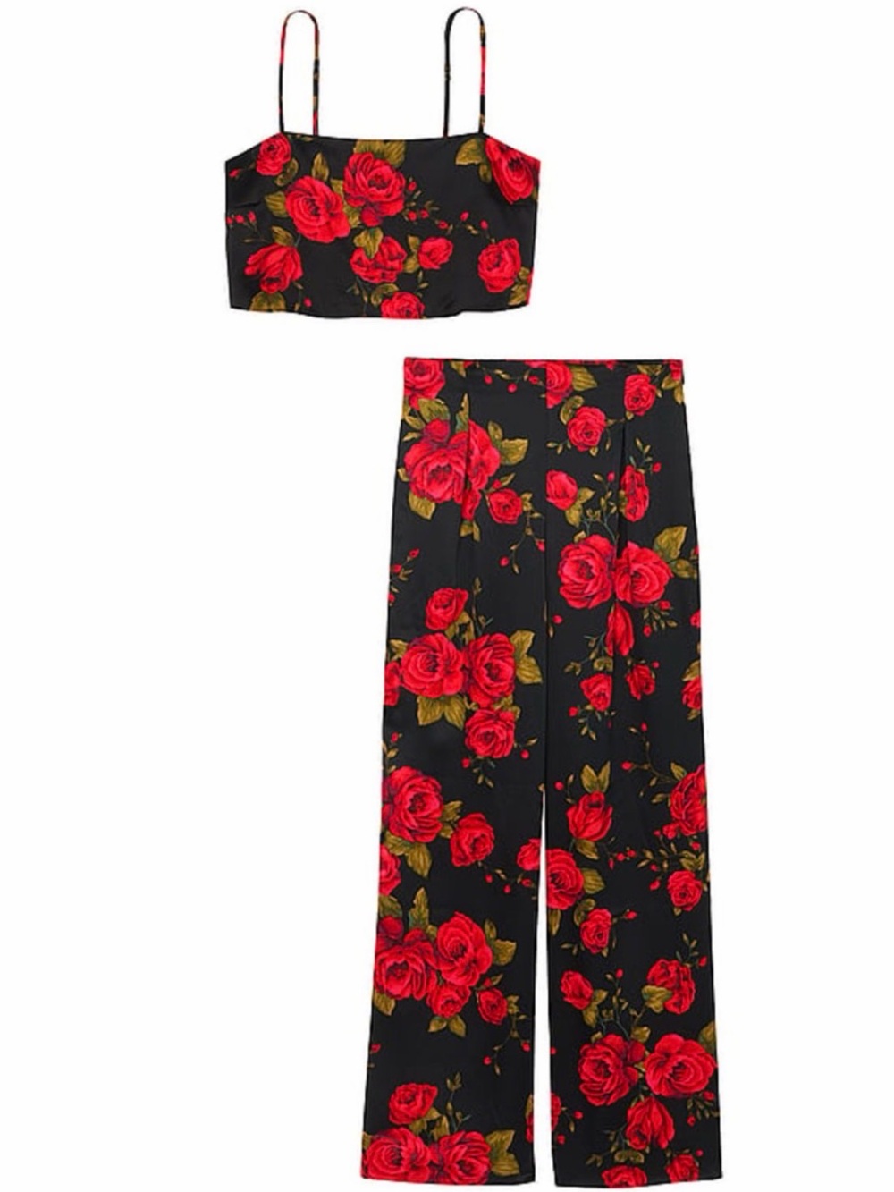 Victoria secret Black Glamorous Rose Satin Cropped Pyjama Set